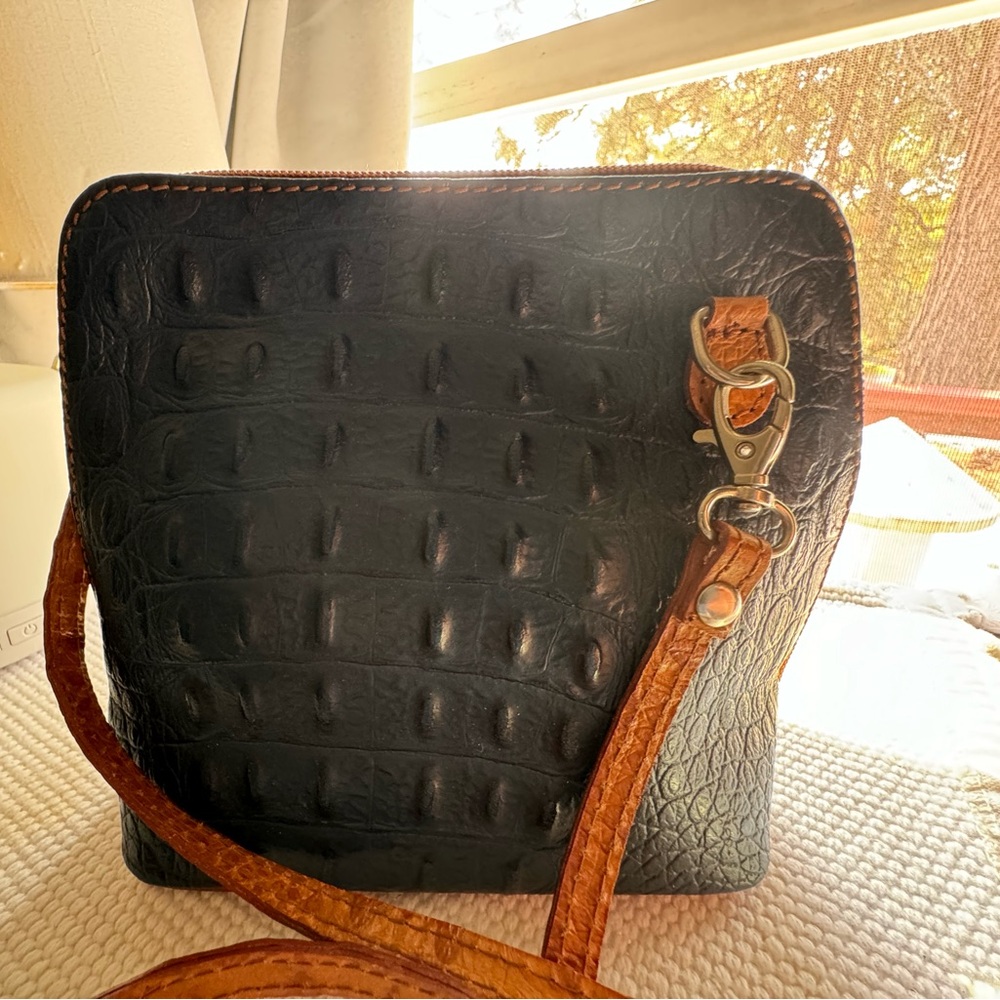 Moda in Pelle Alice blue/Saddle leather Crossbody bag